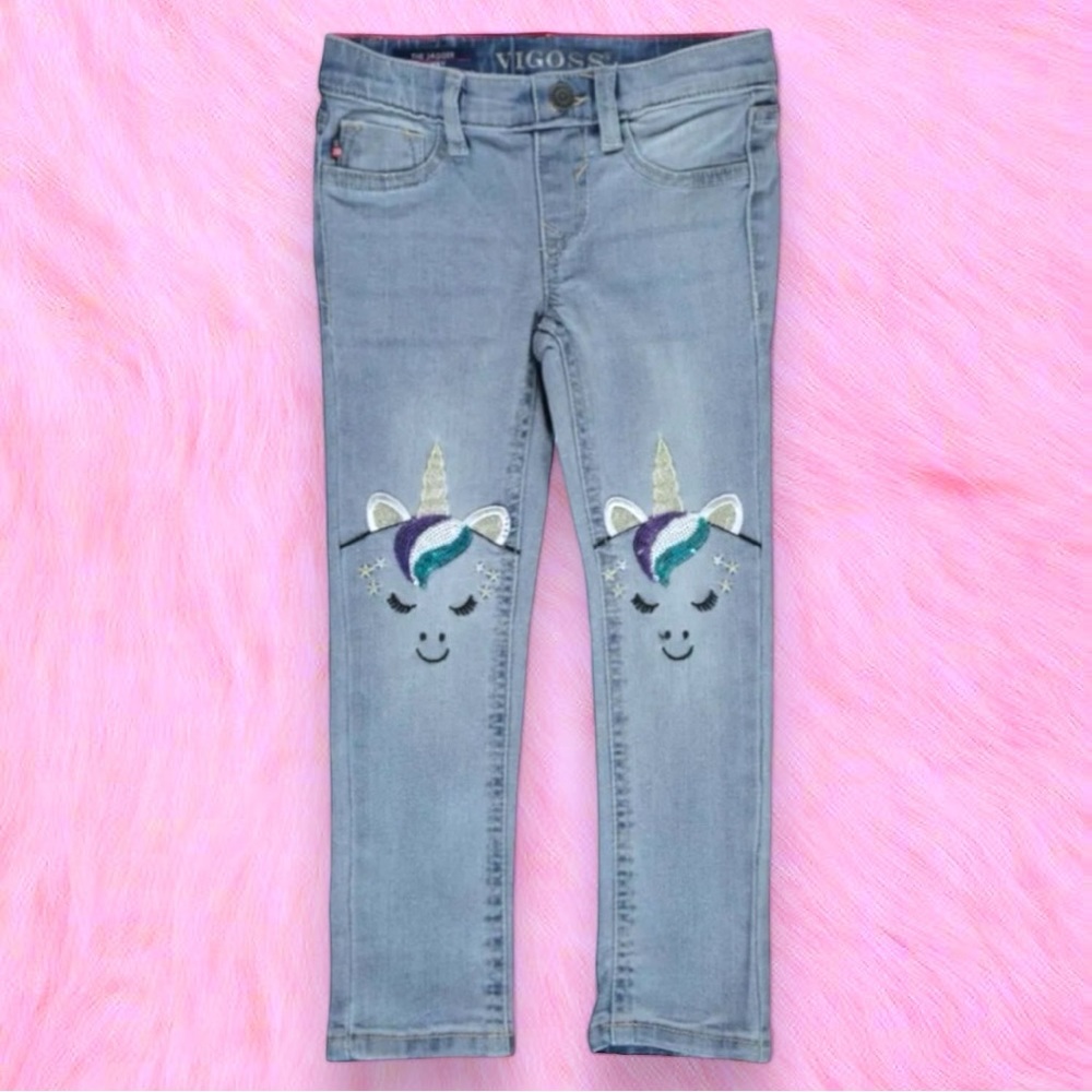 Girls Size 6 Skinny Jeans Bundle - Vigoss Sequins Unicorn & Cat & Jack Dark Wash - Picture 2 of 13